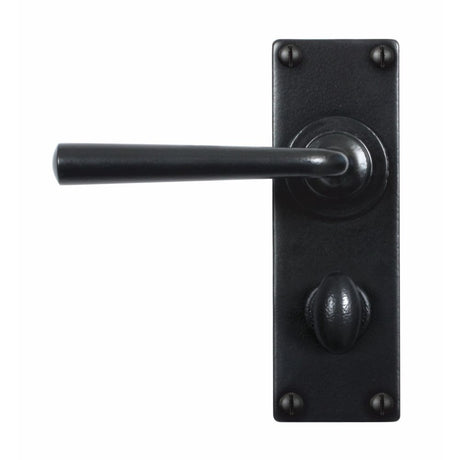 This is an image showing Stonebridge - Padstow Flat Black Lever Handle on Backplate (Bathroom - Left Hand available from trade door handles, quick delivery and discounted prices.
