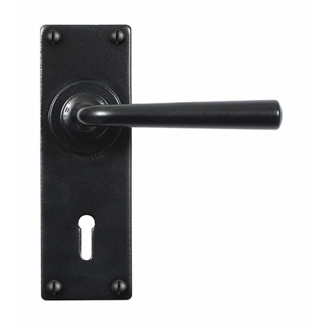 This is an image showing Stonebridge - Padstow Flat Black Lever Handle on Backplate (Lock/Keyhole) available from trade door handles, quick delivery and discounted prices.