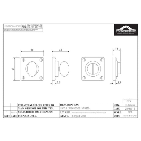 This is an image of a diagram showing the technical details of the Stonebridge - Thumturn and Release Flat Black on Square Rose) available from trade door handles, quick delivery and discounted prices.
