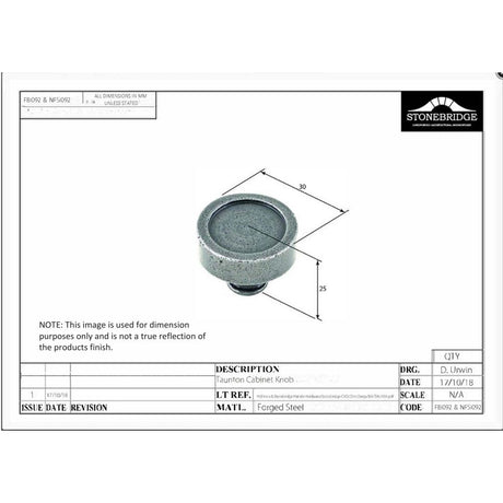 This is an image of a diagram showing the technical details of the Stonebridge - Taunton Flat Black Cupboard Knob (30mm Diameter)) available from trade door handles, quick delivery and discounted prices.