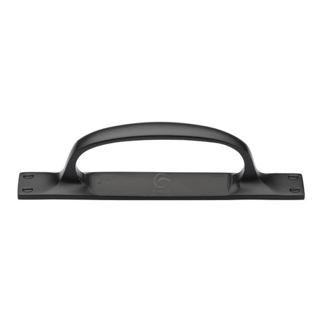 This is an image of a M.Marcus - Black Iron Rustic Cabinet Pull Handle On Plate 228mm, fb1142-228 that is available to order from Trade Door Handles in Kendal.