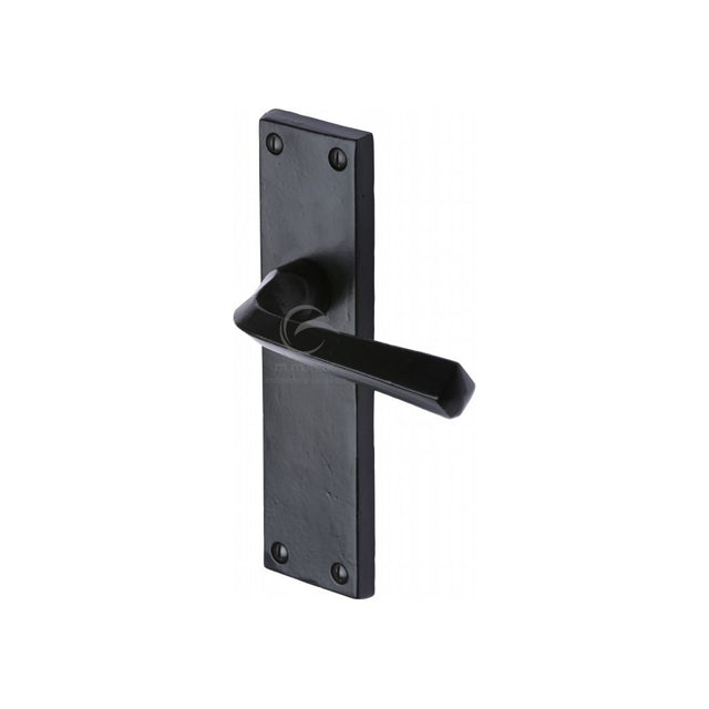 This is an image of a M.Marcus - Black Iron Rustic Door Handle Lever Latch Bridgnorth Design, fb2510 that is available to order from Trade Door Handles in Kendal.