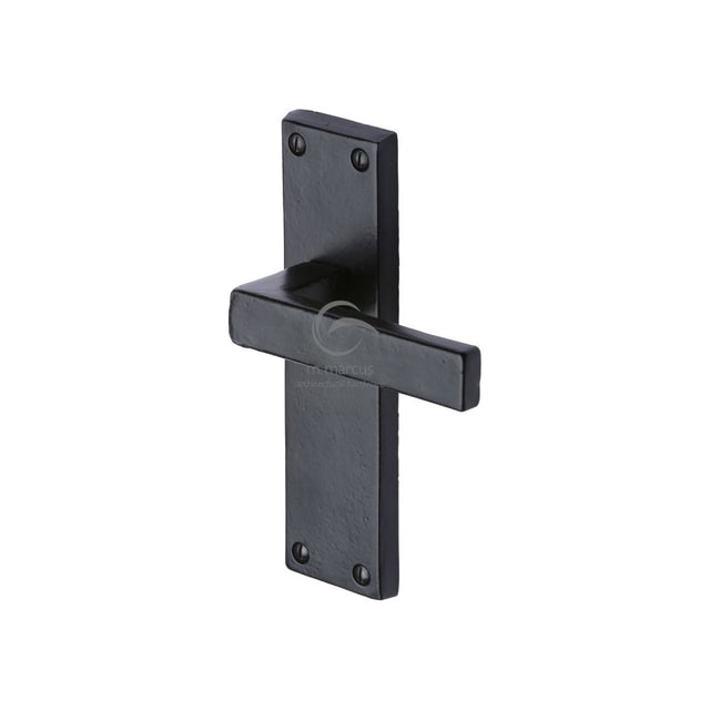 This is an image of a M.Marcus - Black Iron Rustic Door Handle Lever Latch Cheswell Design, fb3110 that is available to order from Trade Door Handles in Kendal.