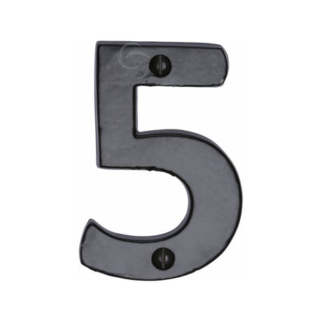 This is an image of a M.Marcus - Black Iron Rustic Numeral 5 Face Fix 76mm (3"), fb351-5 that is available to order from Trade Door Handles in Kendal.