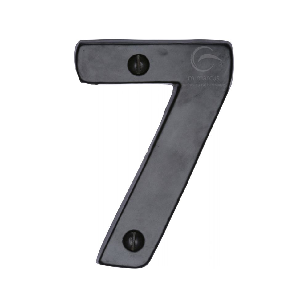 This is an image of a M.Marcus - Black Iron Rustic Numeral 7 Face Fix 76mm (3"), fb351-7 that is available to order from Trade Door Handles in Kendal.