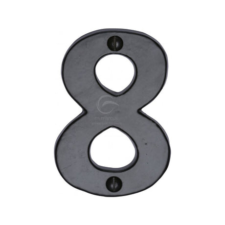 This is an image of a M.Marcus - Black Iron Rustic Numeral 8 Face Fix 76mm (3"), fb351-8 that is available to order from Trade Door Handles in Kendal.