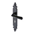 This is an image of a M.Marcus - Black Iron Rustic Door Handle Lever Lock Ironbridge Design, fb3600 that is available to order from Trade Door Handles in Kendal.