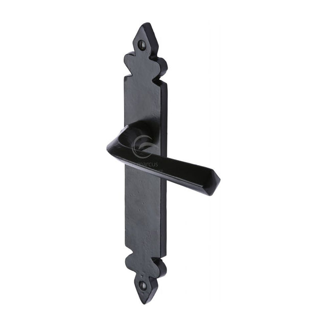 This is an image of a M.Marcus - Black Iron Rustic Door Handle Lever Latch Ironbridge Design, fb3610 that is available to order from Trade Door Handles in Kendal.