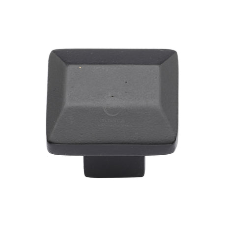 This is an image of a M.Marcus - Matt Black Rustic Iron Cabinet Knob Trapezoid Design 32mm, fb3625 that is available to order from Trade Door Handles in Kendal.