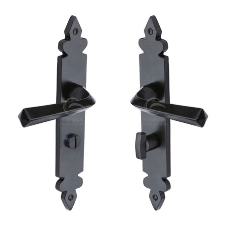 This is an image of a M.Marcus - Black Iron Rustic Door Handle Bathroom Set Ironbridge Design, fb3630 that is available to order from Trade Door Handles in Kendal.