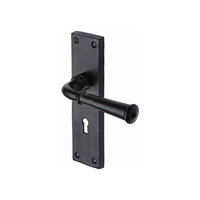 This is an image of a M.Marcus - Black Iron Rustic Door Handle Lever Lock Ashfield Design, fb3700 that is available to order from Trade Door Handles in Kendal.