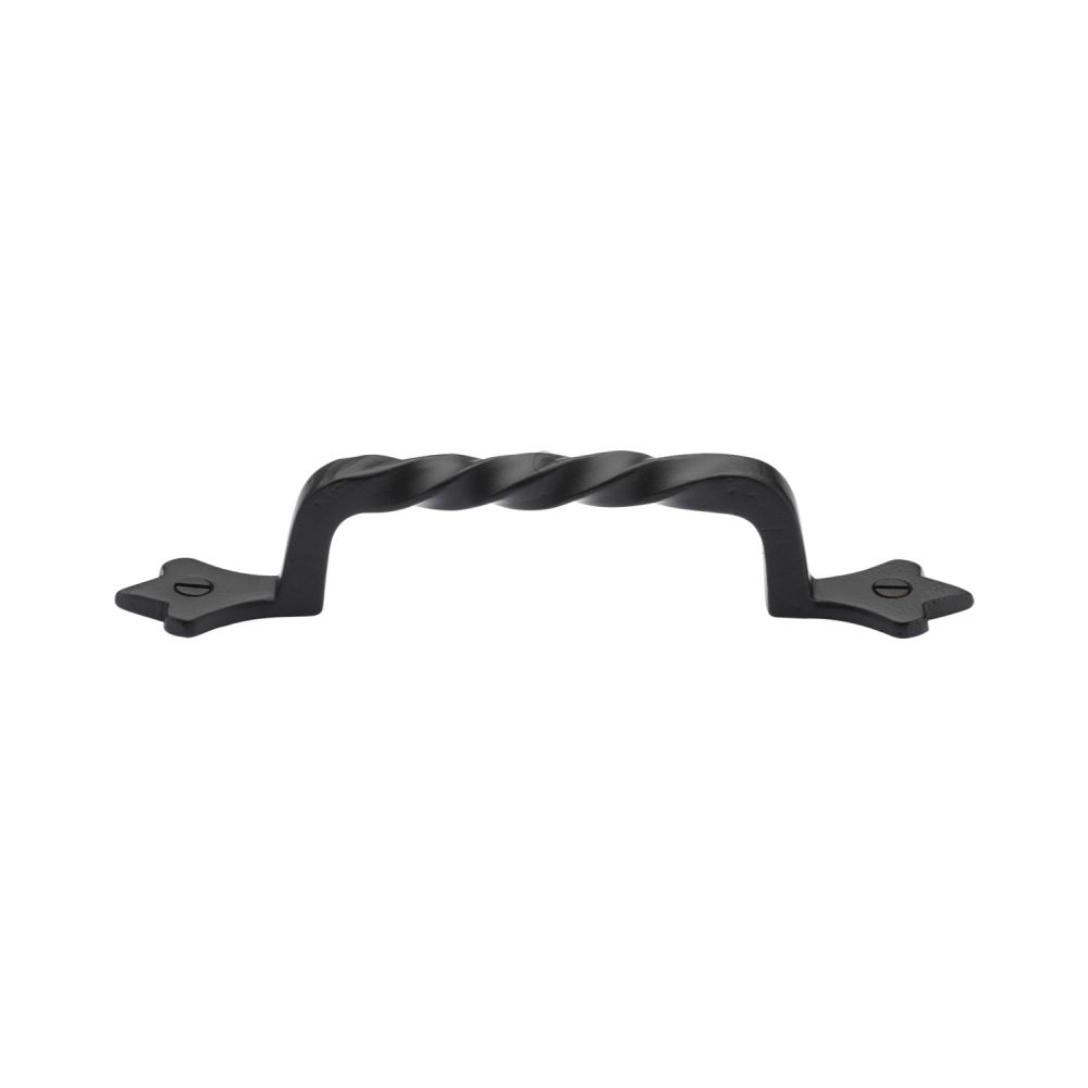 This is an image of a M.Marcus - Black Iron Rustic Cabinet Pull Twist Design 143mm CTC, fb370-143 that is available to order from Trade Door Handles in Kendal.