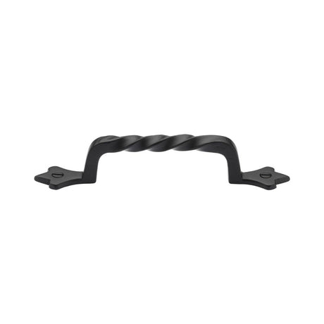 This is an image of a M.Marcus - Black Iron Rustic Cabinet Pull Twist Design 143mm CTC, fb370-143 that is available to order from Trade Door Handles in Kendal.