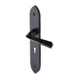 This is an image of a M.Marcus - Black Iron Rustic Door Handle Lever Lock Grafton Design, fb4400 that is available to order from Trade Door Handles in Kendal.