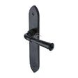 This is an image of a M.Marcus - Black Iron Rustic Door Handle Lever Latch Hadley Design, fb4710 that is available to order from Trade Door Handles in Kendal.