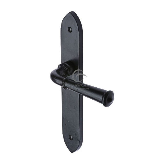 This is an image of a M.Marcus - Black Iron Rustic Door Handle Lever Latch Hadley Design, fb4710 that is available to order from Trade Door Handles in Kendal.