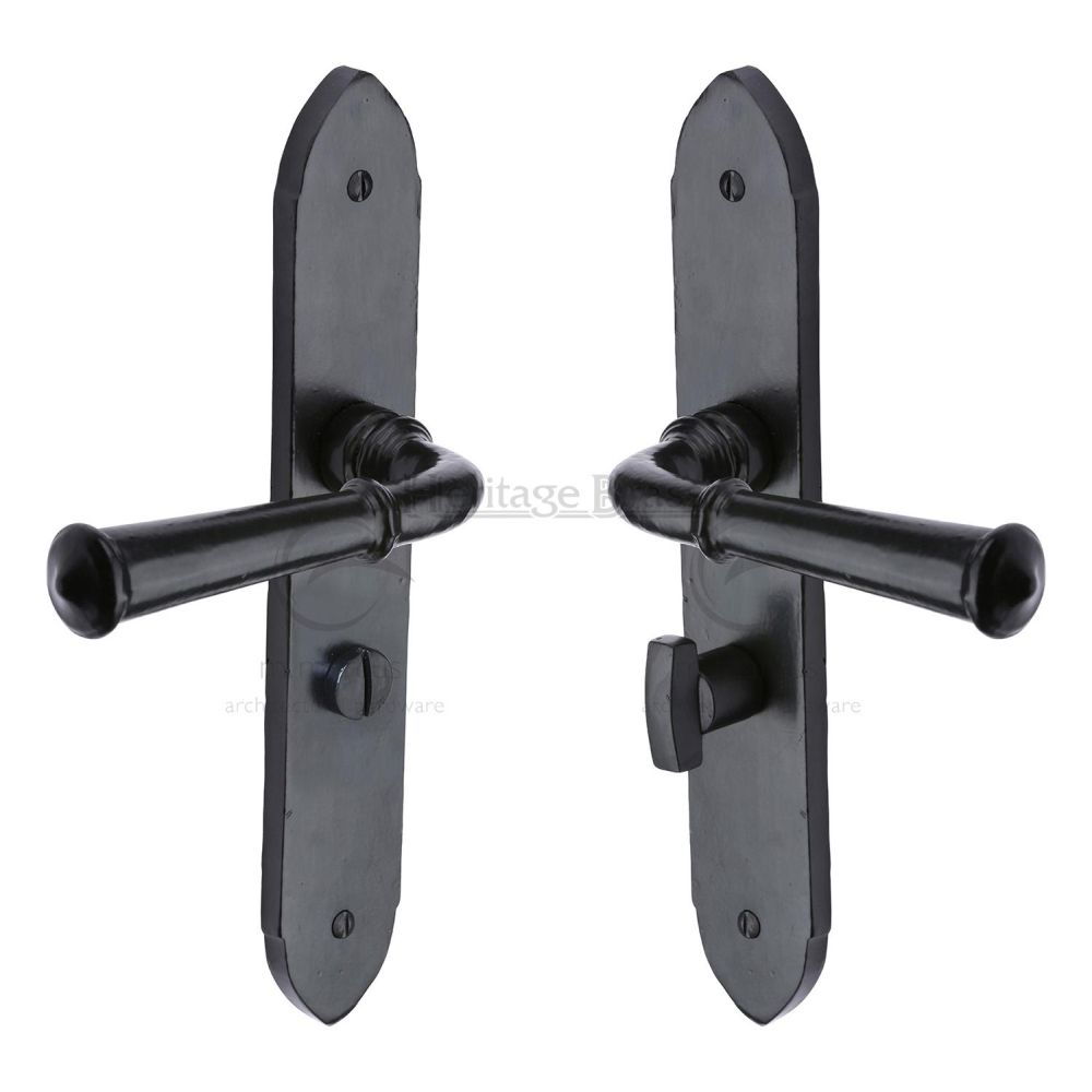 High quality image of M.Marcus - Black Iron Rustic Door Handle Bathroom Set Hadley Design | Sku. fb4730 | Trade Door Handles, Kendal.