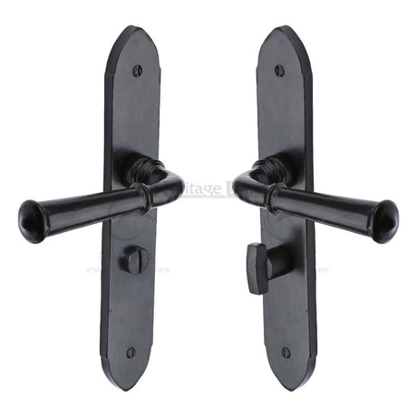 This is an image of a M.Marcus - Black Iron Rustic Door Handle Bathroom Set Hadley Design, fb4730 that is available to order from Trade Door Handles in Kendal.