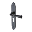 This is an image of a M.Marcus - Black Iron Rustic Door Handle Euro Profile Plate Hadley Design, fb4748 that is available to order from Trade Door Handles in Kendal.