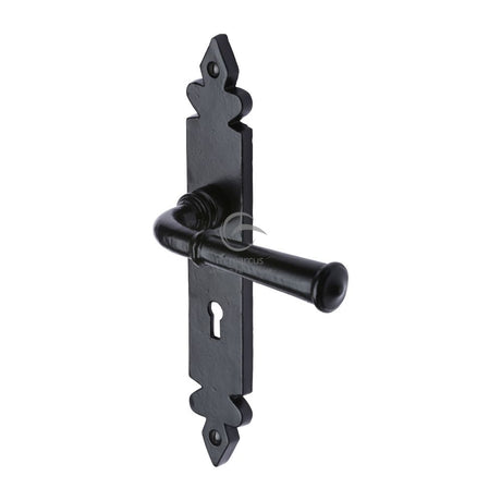 This is an image of a M.Marcus - Black Iron Rustic Door Handle Lever Lock Ludlow Design, fb5800 that is available to order from Trade Door Handles in Kendal.