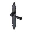 This is an image of a M.Marcus - Black Iron Rustic Door Handle Lever Latch Ludlow Design, fb5810 that is available to order from Trade Door Handles in Kendal.