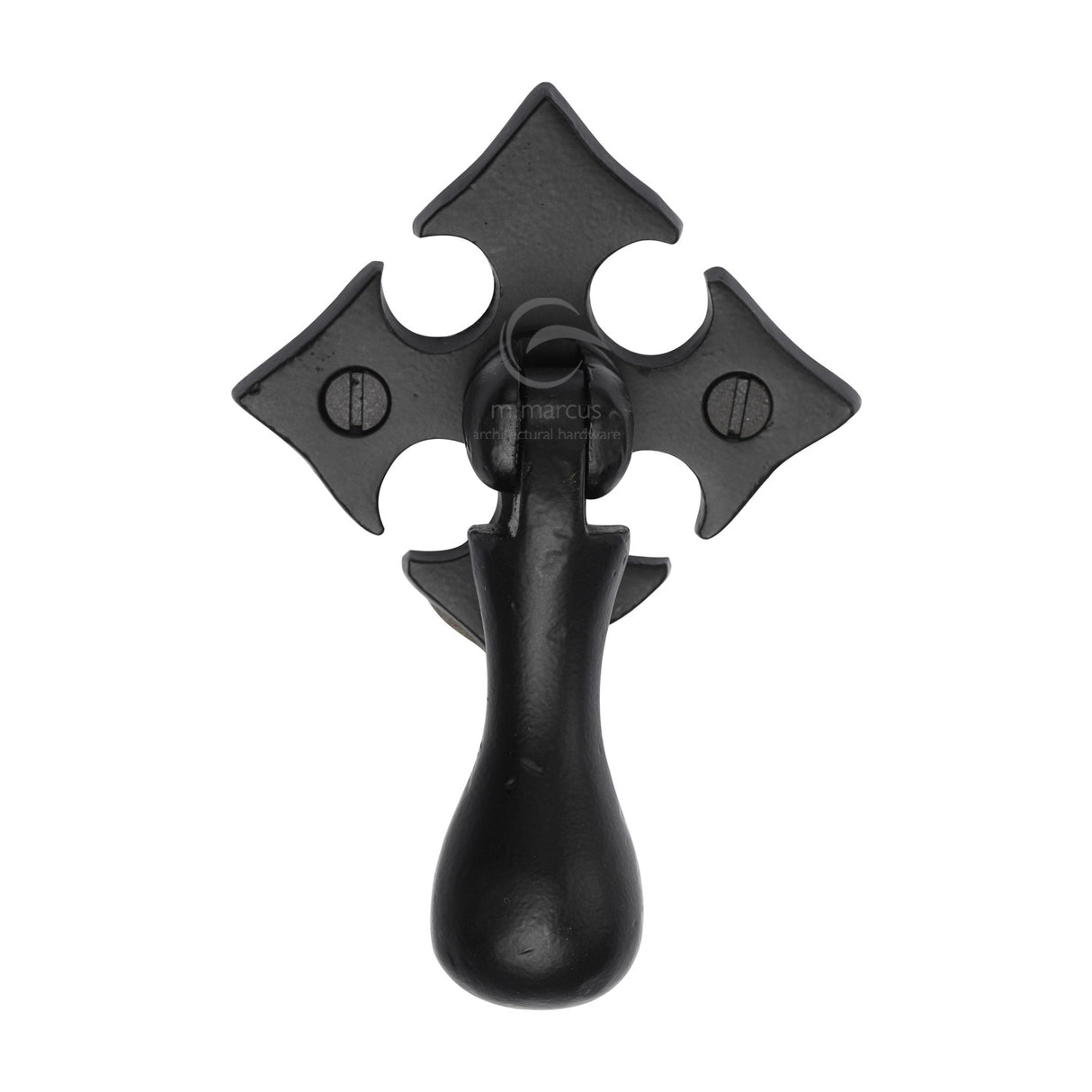 This is an image of a M.Marcus - Matt Black Rustic Iron Fleur-De-Lys Cabinet Drop Pull, fb6261 that is available to order from Trade Door Handles in Kendal.