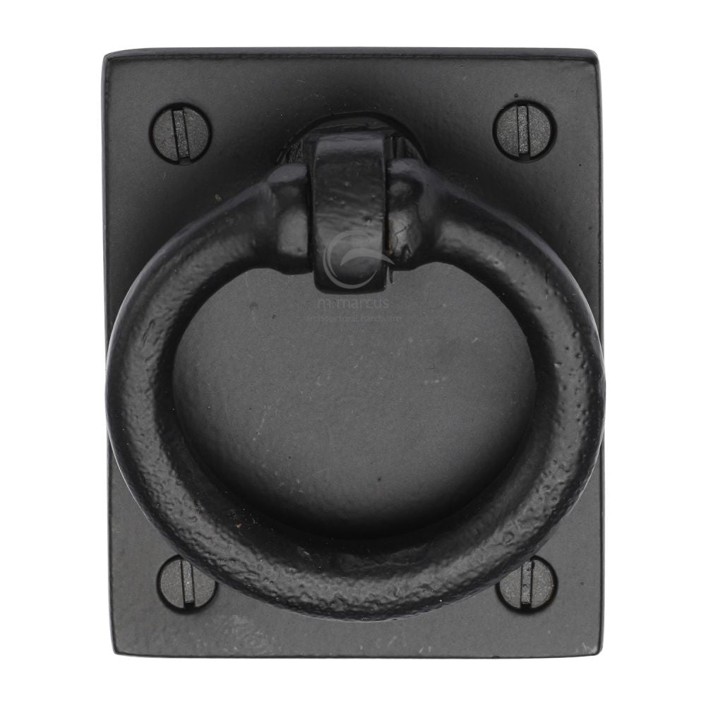 High quality image of M.Marcus - Black Iron Rustic Ring Drop Pull on Plate | Sku. fb6367 | Trade Door Handles, Kendal.