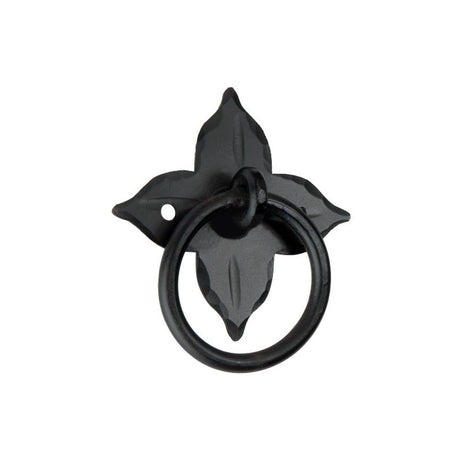 This is an image of Spira Brass - Floret Ring Drop Pull Matt Black   available to order from trade door handles, quick delivery and discounted prices.