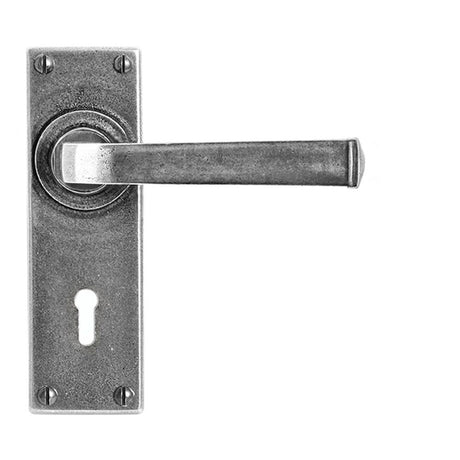 This is an image showing Finesse - Allendale Pewter Door Handle on Backplate - Lock available from trade door handles, quick delivery and discounted prices