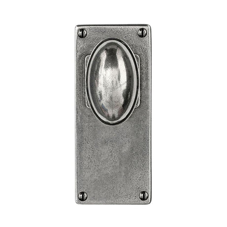 This is an image showing Finesse - Lincoln Jesmond Pewter Door Knob on Backplate - Latch available from trade door handles, quick delivery and discounted prices
