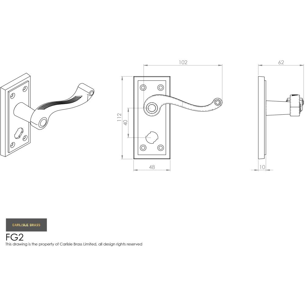 This image is a line drwaing of a Carlisle Brass - Georgian Lever on Privacy Backplate - Polished Brass available to order from Trade Door Handles in Kendal