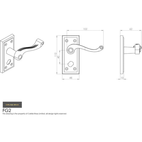 This image is a line drwaing of a Carlisle Brass - Georgian Lever on Privacy Backplate - Polished Brass available to order from Trade Door Handles in Kendal