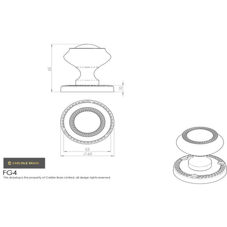 This image is a line drwaing of a Carlisle Brass - Georgian Mortice Knob Furniture - Polished Brass available to order from Trade Door Handles in Kendal