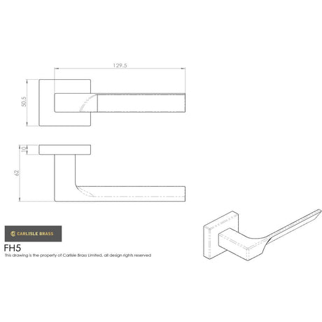 This image is a line drwaing of a Manital - Flash Lever on Square Rose Matt Black - Matt Black available to order from Trade Door Handles in Kendal