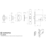 This image is a line drwaing of a Eurospec - Easi-T Flat Latch 76mm - Satin Stainless Steel available to order from Trade Door Handles in Kendal