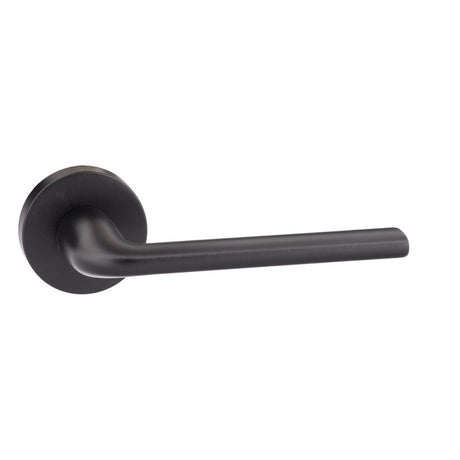 High quality image of Forme Milly Designer Lever on Minimal Round Rose - Matt Black | Sku. fmr133mb | available to order from Trade Door Handles in Kendal.