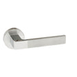 High quality image of Forme Asti Designer Lever on Minimal Round Rose - Satin Chrome/Polished Chrome | Sku. fmr255scpc | available to order from Trade Door Handles in Kendal.