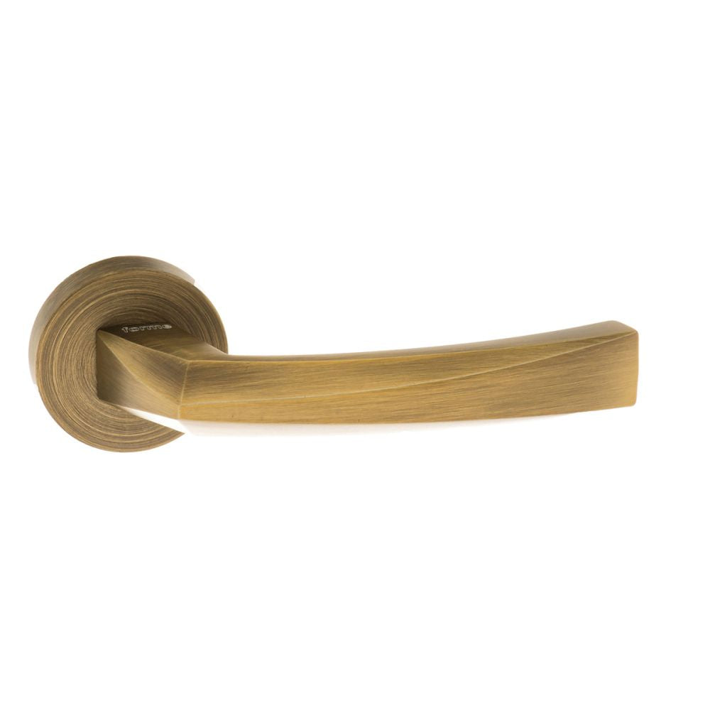 High quality image of Forme Crystal Designer Lever on Minimal Round Rose - Yester Bronze | Sku. fmr268yb | available to order from Trade Door Handles in Kendal.