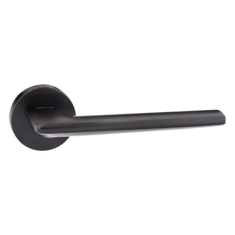 This is an image of Forme Boston Designer Lever on Minimal Round Rose - Matt Black available to order from Trade Door Handles.