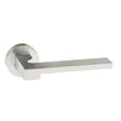 High quality image of Forme Ginevra Designer Lever on Minimal Round Rose - Satin Chrome | Sku. fmr430sc | available to order from Trade Door Handles in Kendal.