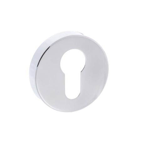 This is an image of Forme Euro Escutcheon on Minimal Round Rose - Polished Chrome available to order from Trade Door Handles.