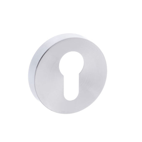 This is an image of Forme Euro Escutcheon on Minimal Round Rose - Satin Chrome available to order from Trade Door Handles.