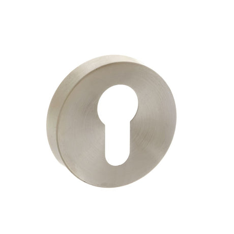 This is an image of Forme Euro Escutcheon on Minimal Round Rose - Satin Nickel available to order from Trade Door Handles.