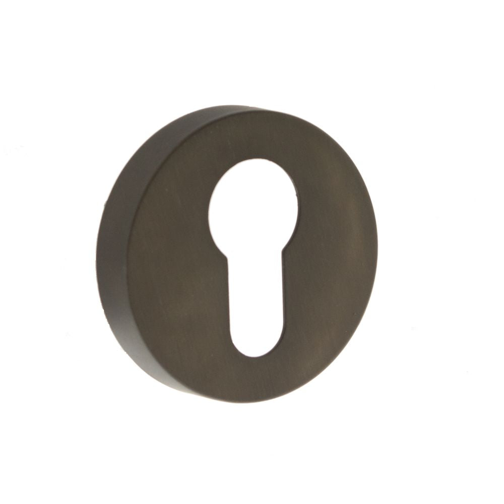 This is an image of Forme Euro Escutcheon on Minimal Round Rose - Urban Dark Bronze available to order from Trade Door Handles.