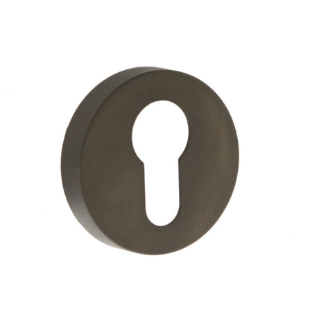 This is an image of Forme Euro Escutcheon on Minimal Round Rose - Urban Dark Bronze available to order from Trade Door Handles.