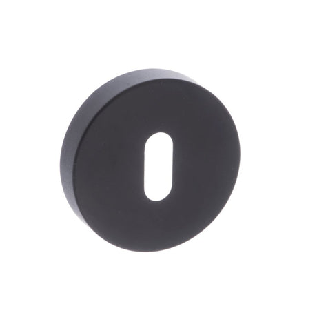 This is an image of Forme Key Escutcheon on Minimal Round Rose - Matt Black available to order from Trade Door Handles.