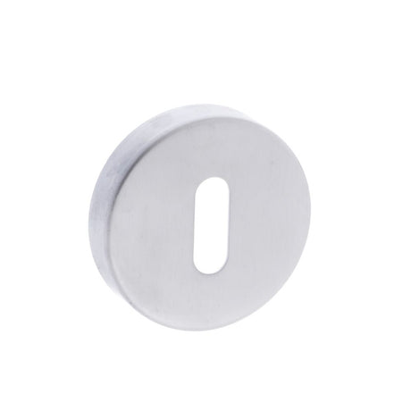 This is an image of Forme Key Escutcheon on Minimal Round Rose - Satin Chrome available to order from Trade Door Handles.