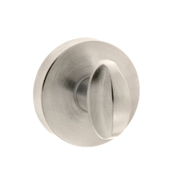 This is an image of Forme WC Turn and Release on Minimal Round Rose - Satin Nickel available to order from Trade Door Handles.