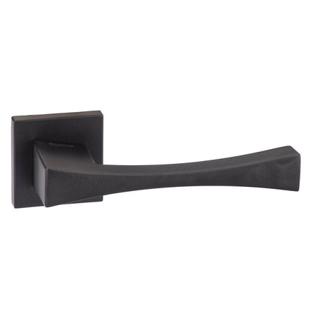 This is an image of Forme Artemide Designer Lever on Minimal Square Rose - Matt Black available to order from Trade Door Handles.