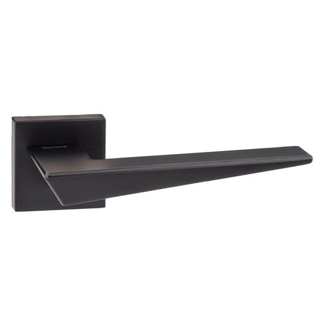 This is an image of Forme Naxos Designer Lever on Minimal Square Rose - Matt Black available to order from Trade Door Handles.